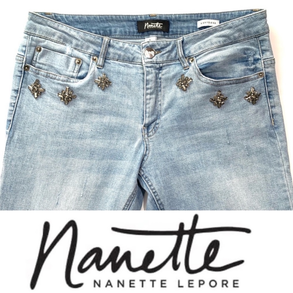 Nanette Lepore rhinestone accent boyfriend jean-6